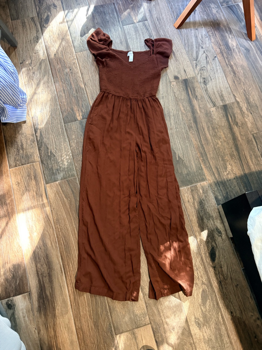 Jessica Simpson Rust Brown Smocked Wide-Leg Jumpsuit